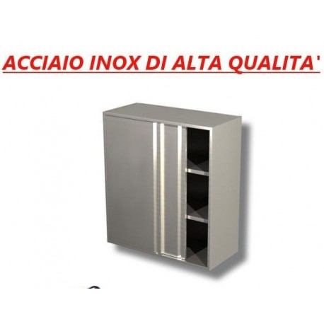 Pensile chiuso in acciaio inox con scorrevoli - Ripiano intermedio - H.cm. 100 • LINEA ECO