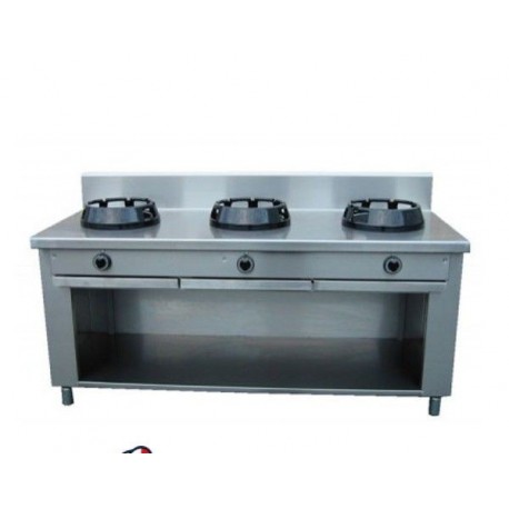 Cucina Wok etnica cinese giapponese a gas - 3 fuochi su vano aperto 1500x500x850h mm