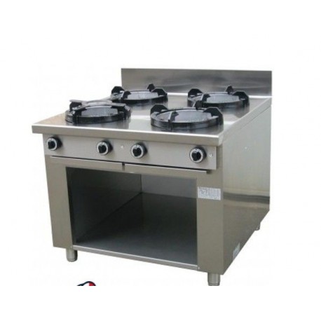 Cucina Wok etnica cinese giapponese a gas - 4 fuochi su vano aperto 1000x1000x850h mm