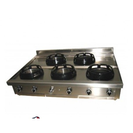 Cucina Wok etnica cinese giapponese a gas - a 5 fuochi da banco quadro 1500x1000x275h mm