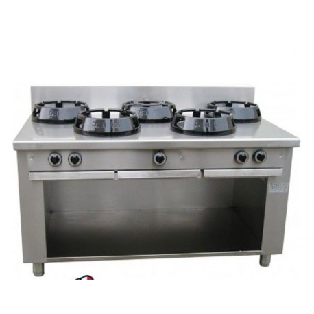Cucina Wok etnica cinese giapponese a gas - a 5 fuochi su vano aperto quadro 1500x1000x850h mm