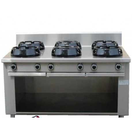 Cucina Wok etnica cinese giapponese a gas - a 6 fuochi su vano aperto 1500X1000X850h mm