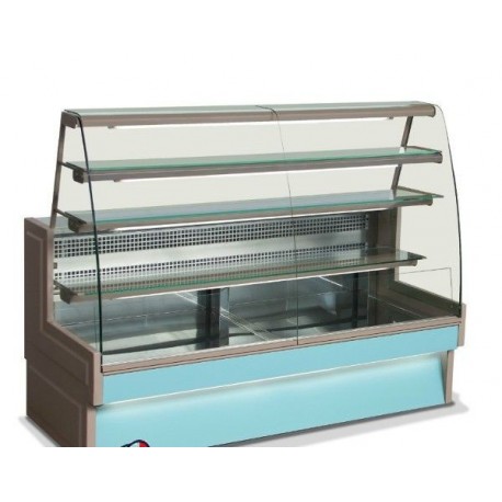 Vetrina espositore refrigerato orizzontale vetri curvi - Temp. +3/+5°C - Profondità 87.6 cm Altezza 143.2 cm