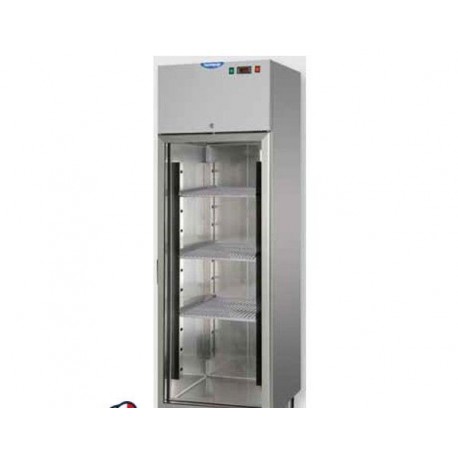 Armadio Refrigerato monoblocco in Acciaio Inox  temperatura 0/+10°C con porta in vetro e luce Neon interna 400 litri