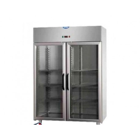 Armadio refrigerato 1200 litri monoblocco in Acciaio Inox temperatura 0/+10°C con 2 porte in vetro e luce neon interna