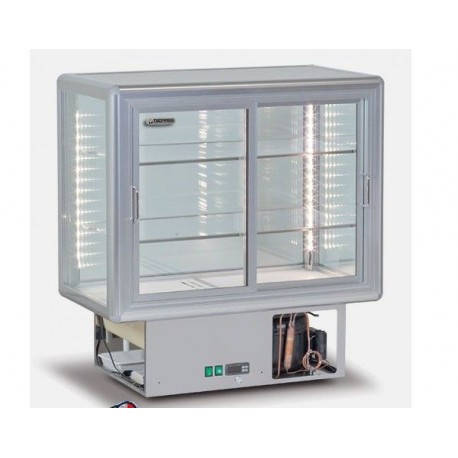 Piccolo espositore vetrina positiva orizzontale TECFRIGO Snoopi Q porte scorrevoli Temp. +4/+10 °C Dim. 900x528x930h mm