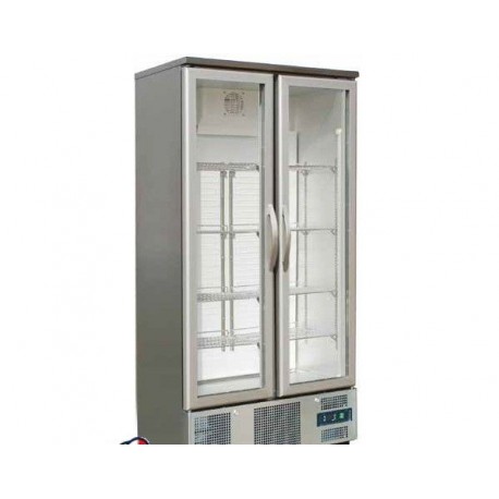 Armadio refrigerato Vetrina espositiva statico in Acciaio Inox due ante Temperatura +2/+8°C Dim. 920x52x1872 mm