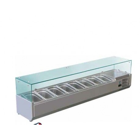 Refrigeratore statico pizzeria per pizza con vetri Temp. +2/+8°C Dimensioni 1500x330x400 - 7 Teglie GN1/4