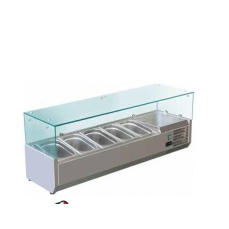 Refrigeratore statico pizzeria per pizza con vetri Temp. +2/+8°C Dimensioni 1200x380x400 - 3 Teglie GN1/3 + 1 GN1/2
