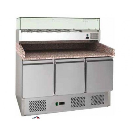 Tavolo refrigerato statico pizzeria per pizza con vetri Temp. +2/+8°C Dimensioni 1400x700x1020
