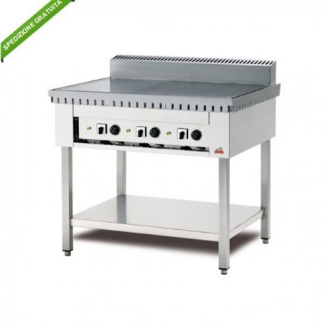 Cuocipiada a gas per 12 piadine con piana in ferro su trespolo inox
