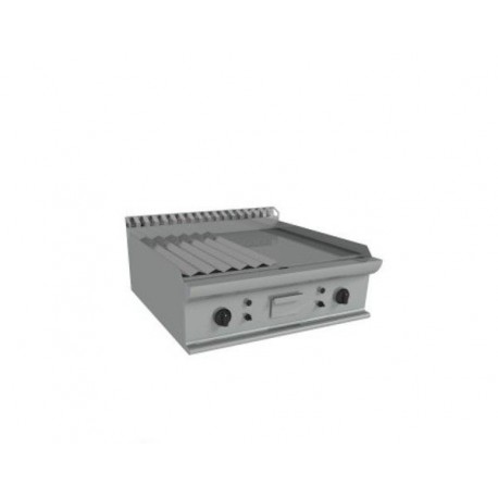 Fry top a gas da banco piastra 1/2 liscia e 1/2 rigata in acciaio dolce levigato con 2 zone indipendenti - Dim. cm 70x70x2