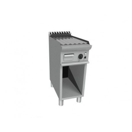 Fry top a gas su vano a giorno piastra rigata in acciaio dolce levigato - Dim. cm 40x70x85h