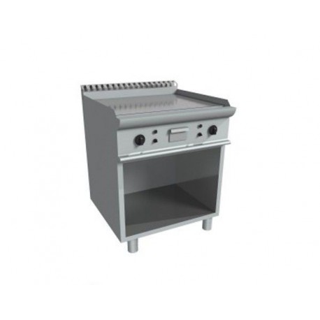 Fry top a gas su vano a giorno piastra liscia in acciaio dolce levigato 2 zone indipendenti - Dim. cm 80x70x85h