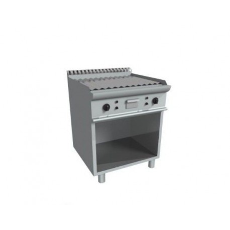 Fry top a gas su vano a giorno piastra rigata in acciaio dolce levigato 2 zone indipendenti - Dim. cm 80x70x85h