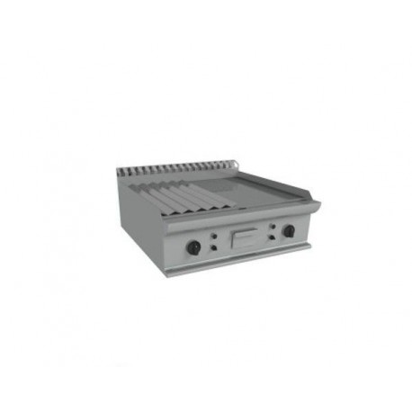 Fry top elettrico da banco piastra 1/2 liscia e 1/2 rigata in acciaio dolce levigato - Dim. cm 80x70x27h
