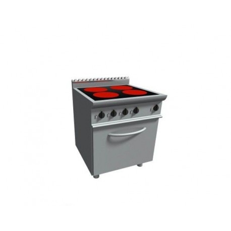 Cucina elettrica in vetroceramica 4 zone cottura su forno elettrico GN 2/1 - Dim. cm 80x70x85h