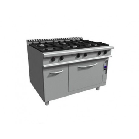 Cucina 6 fuochi a gas su forno a gas statico GN 2/1 - Dim. cm 120x90x85h