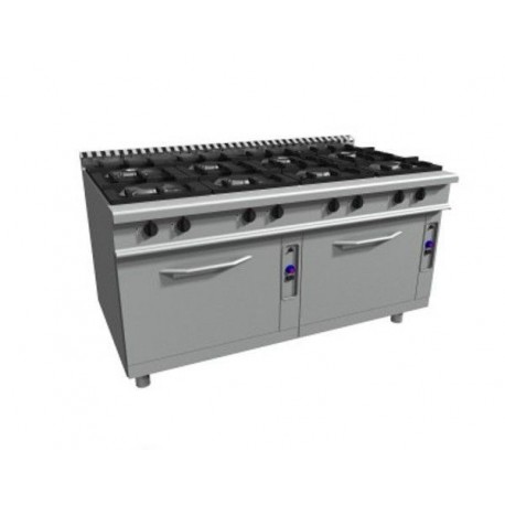 Cucina 8 fuochi a gas su N.2 forni elettrici GN 2/1 - Dim. cm 180x90x85h