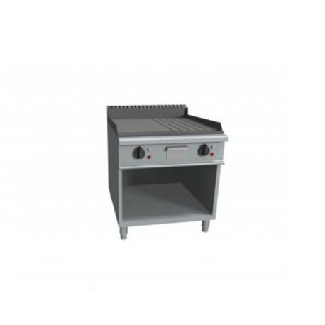 Fry top elettrico su vano a giorno piastra di cottura 1/2 liscia e 1/2 rigata - Dim. cm 80x90x85h