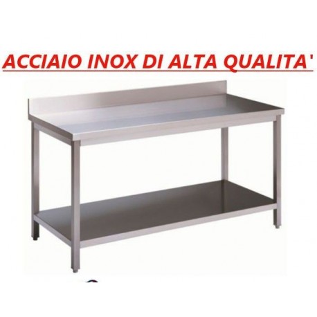 Tavolo acciaio inox professionale di alta qualità con ripiano inferiore - con alzatina - 160X60X85/90H