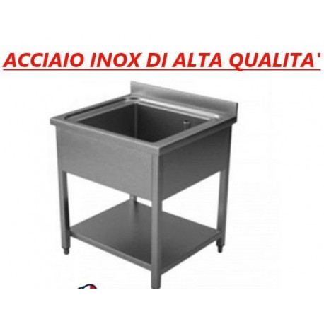 Lavatoio acciaio inox 1 vasca con ripiano di fondo Dim. 80 x 60 x85 cm