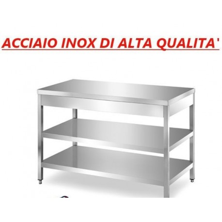 Tavolo acciaio inox di alta qualità con 2 ripiani - senza alzatina - Dim.Cm. 40x60x85h