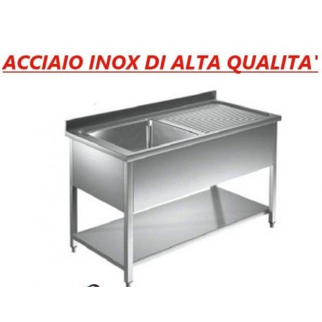 Lavatoio acciaio inox 1 vasca con ripiano di fondo sgocciolatoio destra Dim. 140x70x85 cm