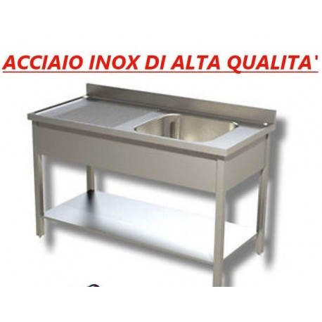 Lavatoio acciaio inox 1 vasca con ripiano di fondo sgocciolatoio sinistra Dim. 140x70x85 cm