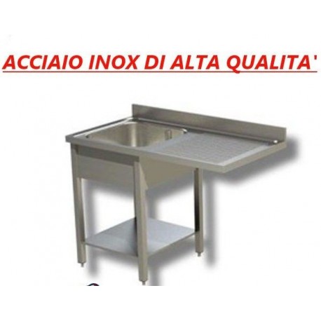 Lavatoio acciaio inox 1 vasca con vano lavastoviglie sgocciolatoio a destra Dim. 140x60x85 cm