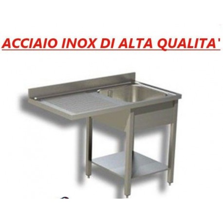 Lavatoio acciaio inox 1 vasca con vano lavastoviglie sgocciolatoio a sinistra Dim. 140x60x85 cm