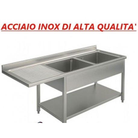 Lavatoio acciaio inox 2 vasche con vano per lavastoviglie sgocciolatoio sinistra Dim. 160x70x85h cm