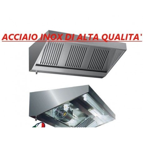 Cappa d aspirazione acciaio inox a parete con motore mod. Snack - Dimensioni cm 220x110x45h